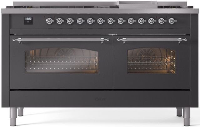 Ilve® Nostalgie II Series 60" Graphite Matte Pro Style Dual Fuel Range-0