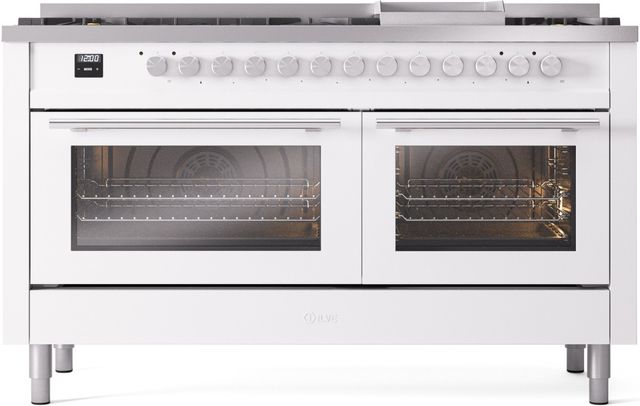 Ilve® Professional Plus II 60" White Pro Style Dual Fuel Range-0