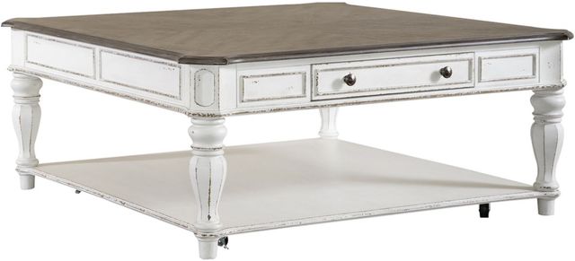 Liberty Furniture Magnolia Manor 3-Piece Weathered Bark Occasional Table with  Antique White Base Set-1