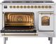 Ilve® Nostalgie II 48" White Pro Style Dual Fuel Range with Brass Trim-2