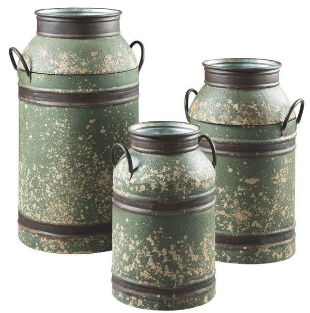 Signature Design by Ashley® Elke 3-Piece Antique Brown Milk Can Set-0