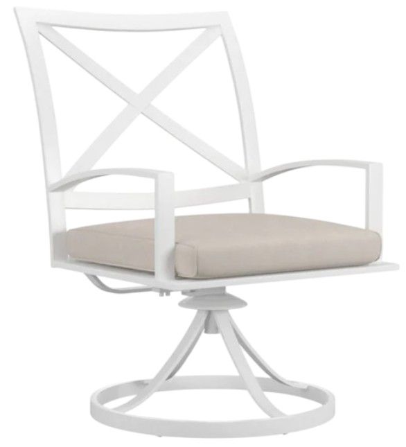 Sunset West Bristol Satin White Aluminum Swivel Outdoor Dining Chair with Canvas Flax Cushion-0