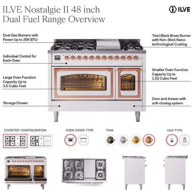 Ilve® Nostalgie II Series 48" Custom RAL Color Pro Style Dual Fuel Range-3