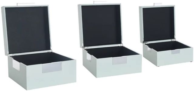 StyleCraft Norman Wyatt Home 3-Piece Brushed Silver/Spa Blue Leather Accessory Boxes-1