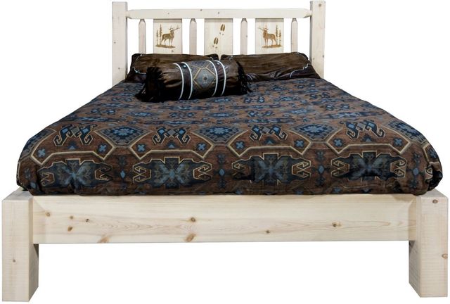 Montana Woodworks® Homestead Ready to Finish Queen Platform Bed with Laser Engraved Elk Design-1