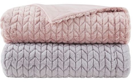 Olliix by Madison Park Olivia Blush Carved Serengeti Fur Throw-2