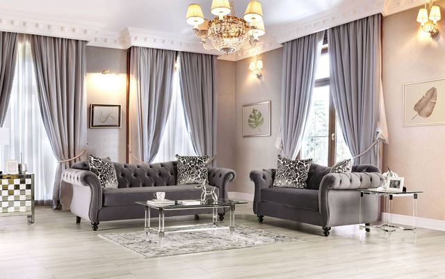 Furniture of America® Antoinette 2-Piece Gray Sofa Set-0