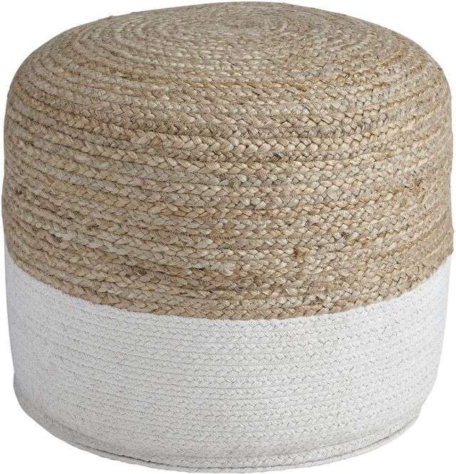 Signature Design by Ashley® Sweed Valley Natural/White Round Pouf-0