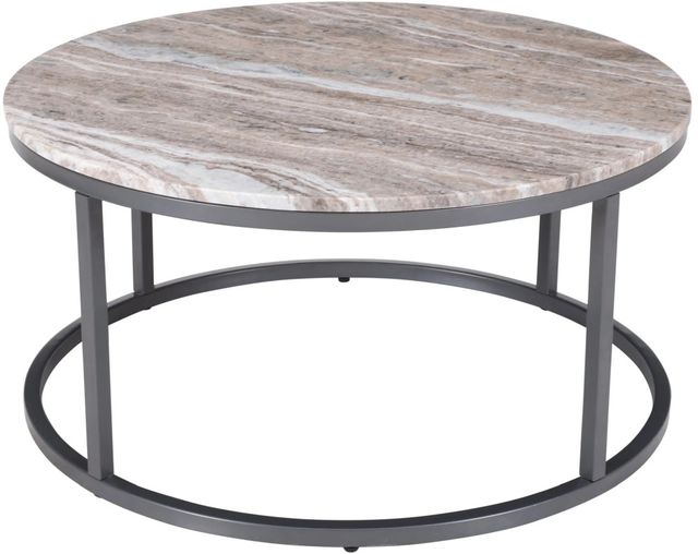 Jofran Inc. Wynn Beige Marble Round Cocktail Table with Gunmetal Base-2