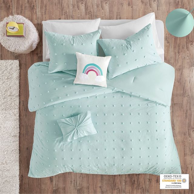 Olliix by Urban Habitat Kids Callie Aqua Full/Queen Cotton Jacquard Pom Pom Comforter Set-4