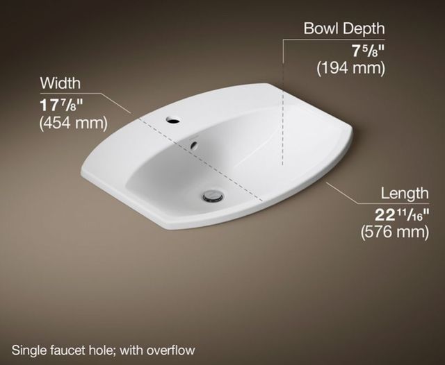 Kohler Cimarron® White 22.75" Single Faucet Hole Rectangle Drop-In Bathroom Sink-3