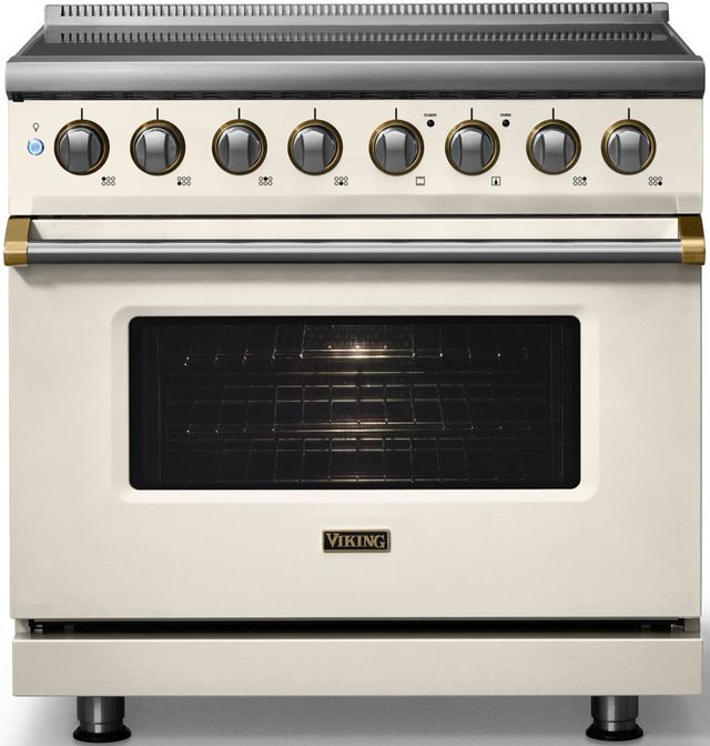Viking® 5 Series 36" Pure White Pro Style Induction Range with Brushed Brass Trim-3