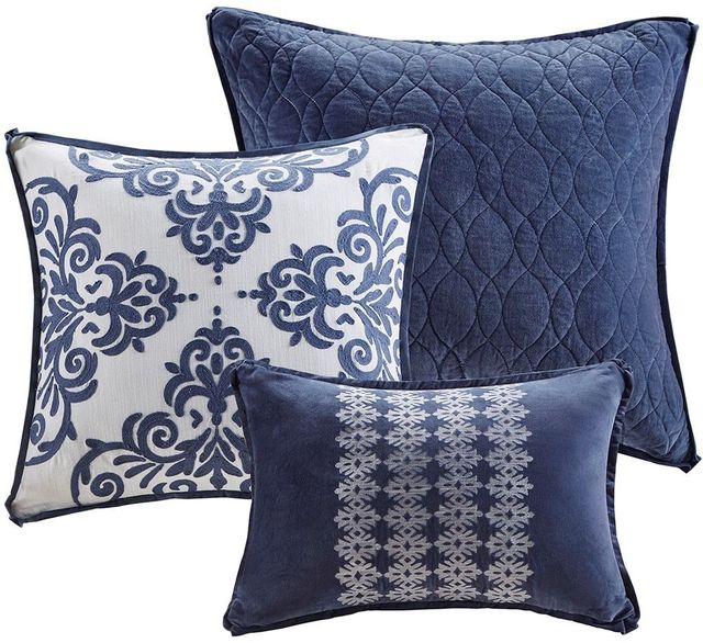 Olliix by Madison Park Signature Maison Blue Queen Cotton Clip Jacquard Damask Comforter Set-3