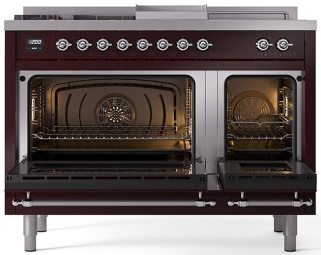 Ilve® Nostalgie II Series 48" Burgundy Pro Style Dual Fuel Range-1