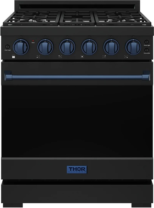 Thor Kitchen Gordon Ramsay Collection 30" Black Pro Style Gas Range with Precision Knob Control and Blue Trim
