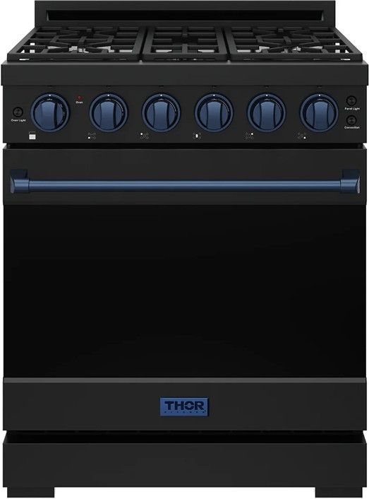 Thor Kitchen Gordon Ramsay Collection 30" Black Pro Style Gas Range with Precision Knob Control and Blue Trim-0