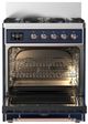 Ilve® Majestic III 30" Midnight Blue Pro Style Dual Fuel Natural Gas Range with 5 Black Brass Burners and Copper Trim-1