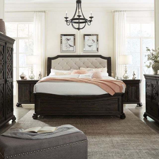 Magnussen Home® Bellamy Beige/Peppercorn King Upholstered Sleigh Bed-1