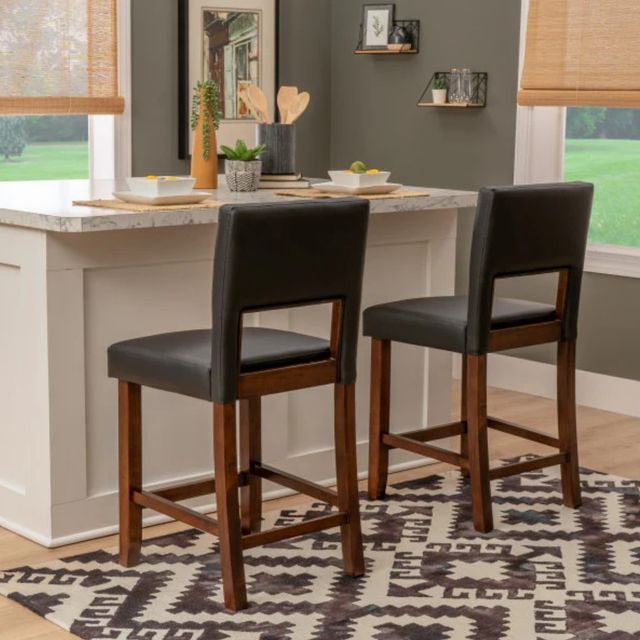 Linon Vega Espresso Black Upholstered Counter Stool-1