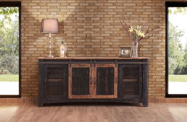 International Furniture Direct Pueblo Black/Brown TV Stand-1