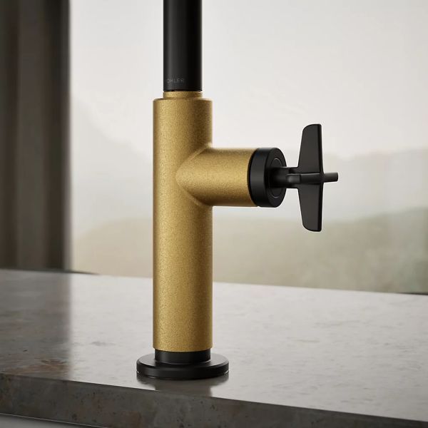 KOHLER® Billet® Brushed Moderne Brass/Matte Black Touchless Kitchen Sink Faucet with 2-Function Sprayhead and Single Cross-Handle-4