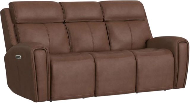 Flexsteel® Warren Classic Brown Leather Power Reclining Sofa with Console, Power Headrest and Lumbarand Lumbar-0