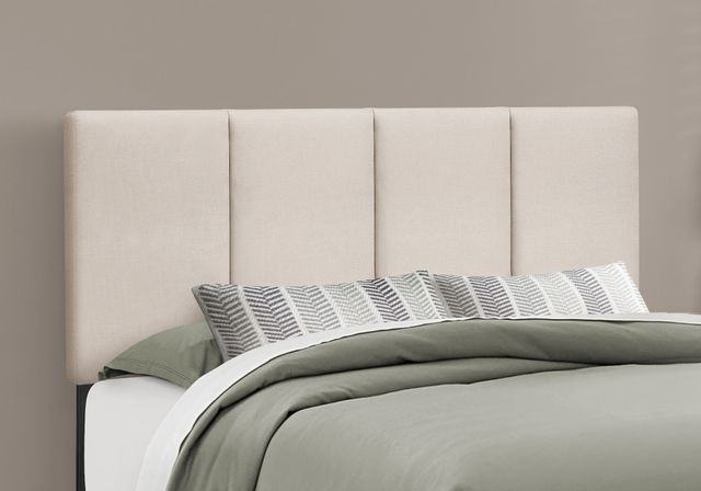 Monarch Specialties Inc. Beige Linen with Black Wood Legs Queen Bed-1