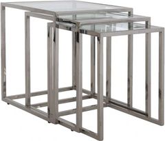 Ensemble de 3 tables basses gigognes à plateaux en verre avec bases chrome polies de Decor-Rest® Furniture LTD Giulia