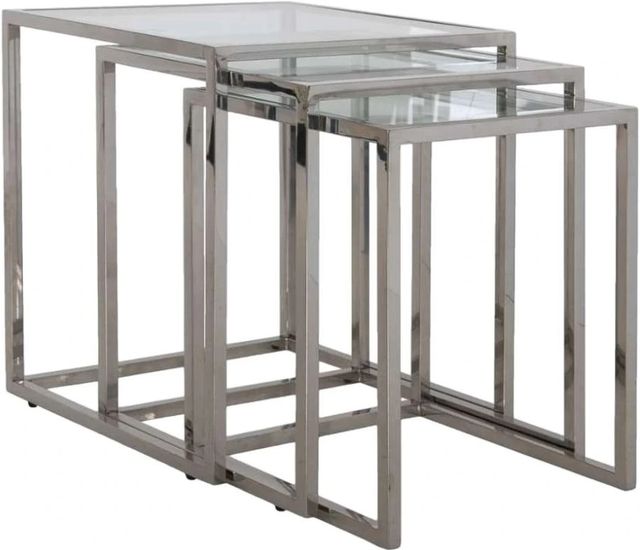 Decor-Rest® Furniture LTD Giulia 3-Piece Glass Top Nesting Side Table Set with Polished Chrome Bases-0