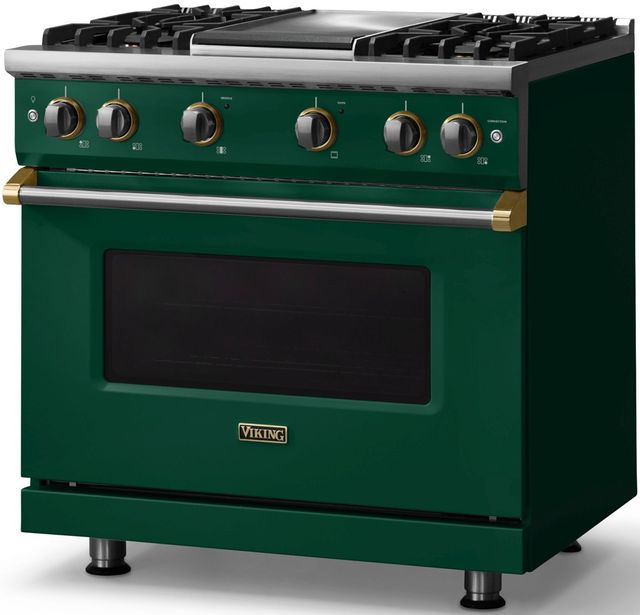 Viking® 5 Series 36" Ivy Pro Style Gas (LP) Range with Brushed Brass Trim-2