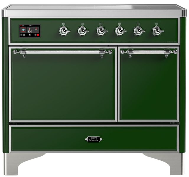 Ilve® Majestic III 40" Emerald Green Pro Style Induction Range with Solid Door and Chrome Trim-0