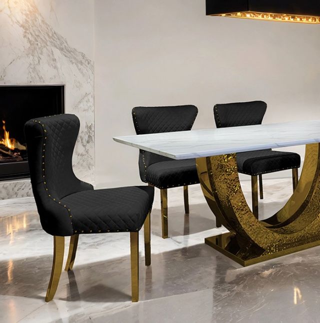 Furniture of America® Portanova 7-Piece Gold Dining Table Set with Black Chairs-2