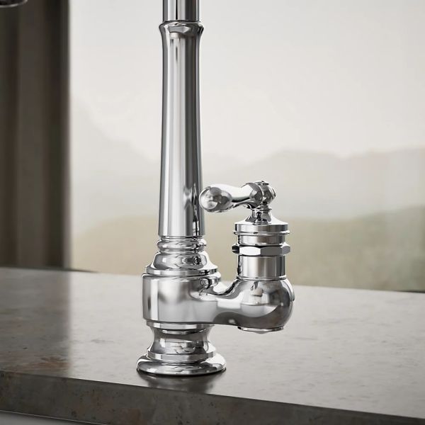 KOHLER® Artifacts® Polished Chrome Kitchen Sink Faucet with 3-Function Sprayhead and Unique Handle-4