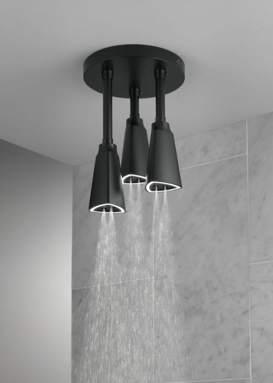 Delta Universal Showering Matte Black H2Okinetic® Pendant Raincan Shower Head with LED Light-1