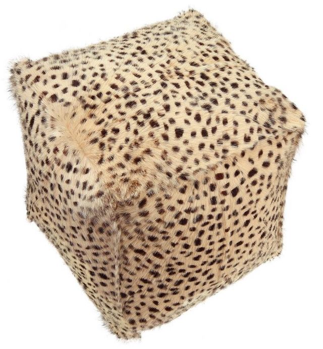 Moe's Home Collection Spotted Goat Cream Leopard Fur Pouf-1