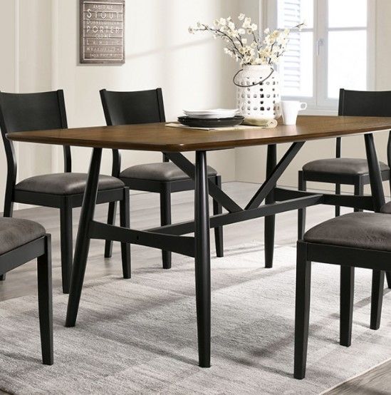 Furniture of America® Oberwil Antique Oak Dining Table with Black Legs -3