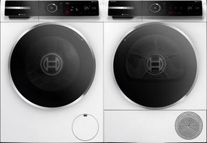 front view of the Bosch® 500 Series White Front Load Laundry Pair