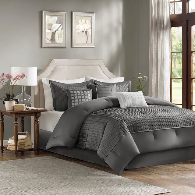 Olliix by Madison Park Trinity 7 Piece Grey King Comforter Set-0