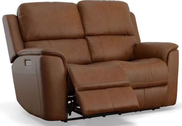 Flexsteel® Henry Caramel Power Reclining Loveseat with Power Headrests and Lumbar-2