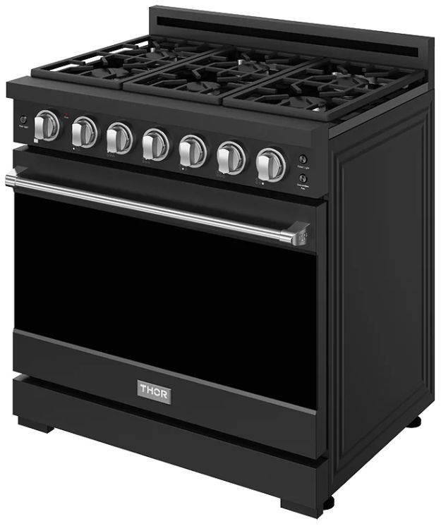 Thor Kitchen Gordon Ramsay Collection 36" Black Pro Style Liquid Propane Range with Precision Knob Control and Stainless Steel Trim-3