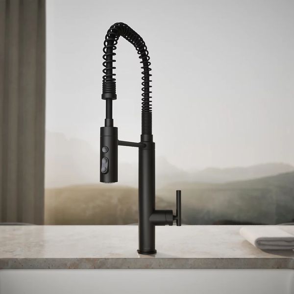 KOHLER® Purist® Matte Black Semi-Professional Kitchen Sink Faucet with 3-Function Sprayhead-3