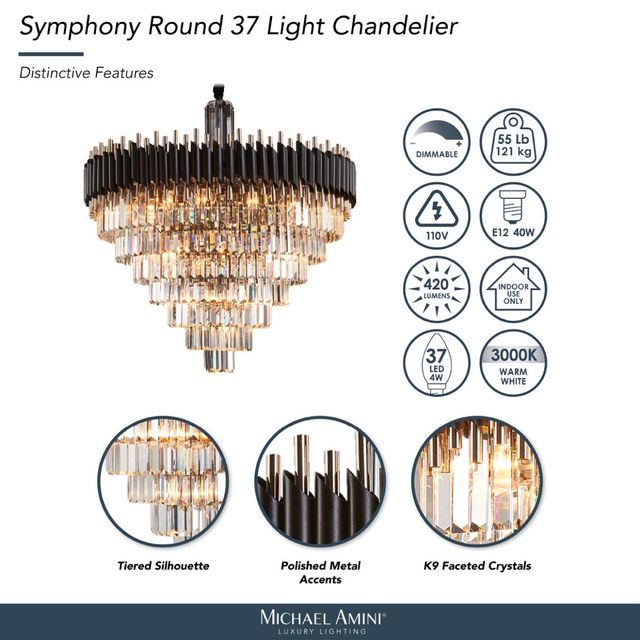 Michael Amini® Symphony Black/Gold 37-Light Round Chandelier-3