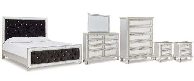 Signature Design by Ashley® Lindenfield 6-Piece Silver Queen Upholstered Panel Bed Set-0