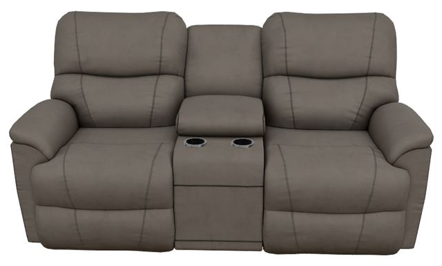 La-Z-Boy® Trouper Gray Leather Manual Reclining Loveseat with Console-1