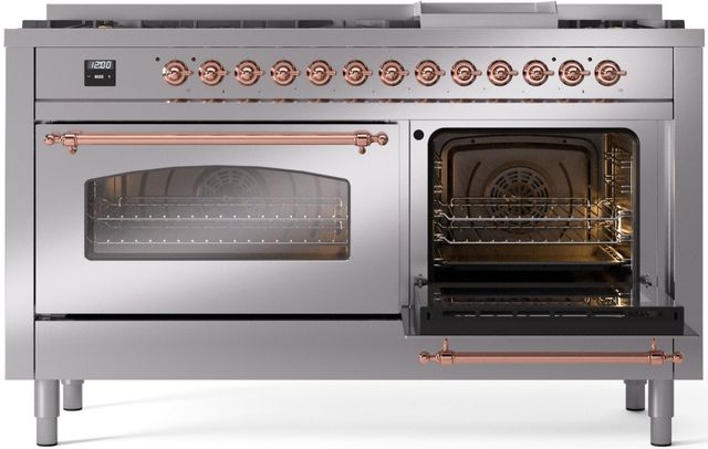 Ilve® Nostalgie II Series 60" Stainless Steel Pro Style Dual Fuel Range-3