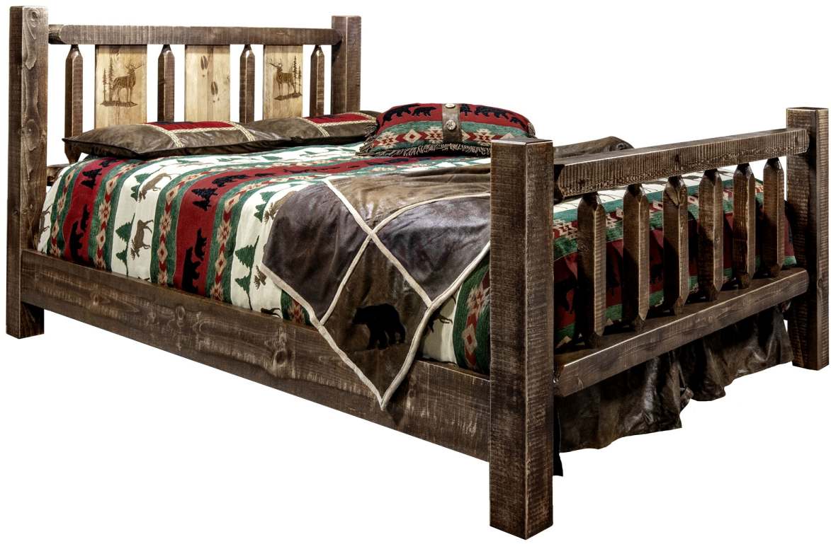 Montana Woodworks® Homestead Stain and Clear Lacquer California King Bed with Laser Engraved Elk Design