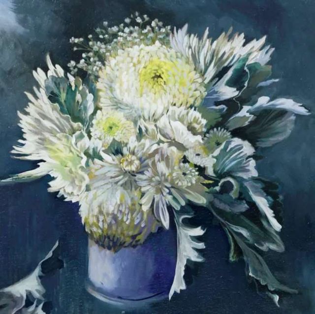 StyleCraft Late Summer Bouquet Dark Green/Gray/Off-White Wall Art-1
