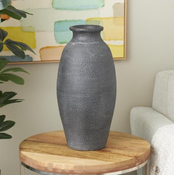 Deco Marche Gray 9" Ceramic Textured Whitewashed Vase-3