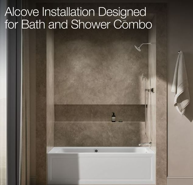 KOHLER® Archer® White 66" x 32" Alcove Heated BubbleMassage™ Air Bath with Bask® Heated Surface - Right Drain-2