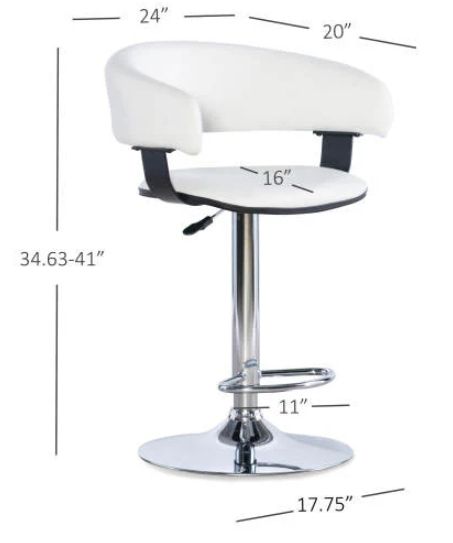 Powell® Devan Chrome/White Adjustable Barrel Bar Stool-2
